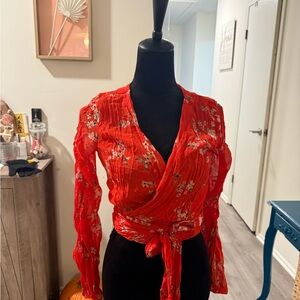 NICHOLAS Red Floral Wrap Blouse